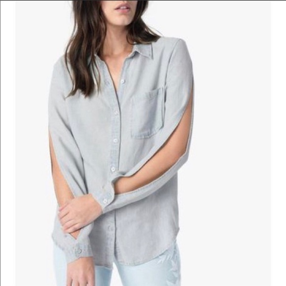 Joe’s Jeans Gray Meg Shirt Size Small Button Down Long Sleeve Cutout Top - Picture 1 of 8